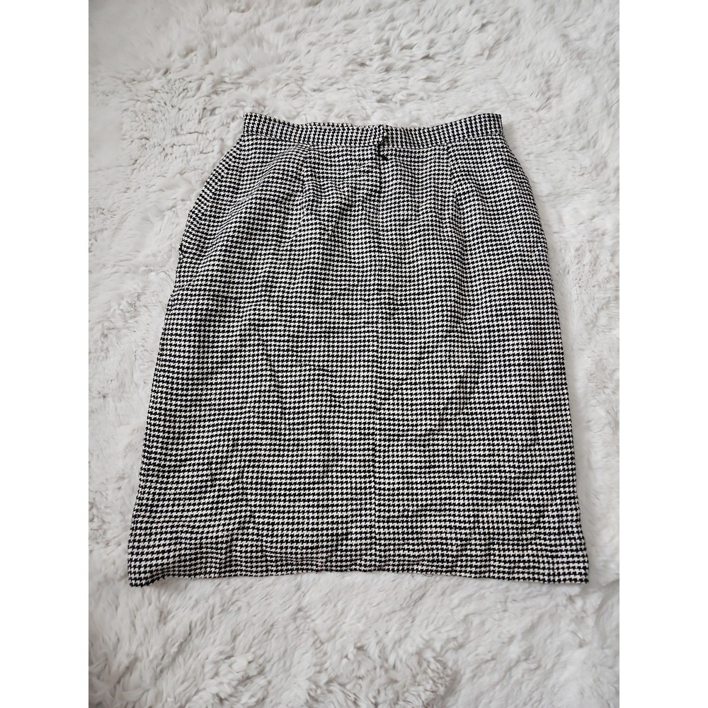 Vintage Evan-Picone Houndstooth Midi Skirt 14 Black White ILGWU Union Made USA